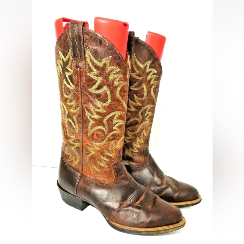 Men Ariat Heritage R Toe western cowboy boots leather weathered chestnut sz 9.5